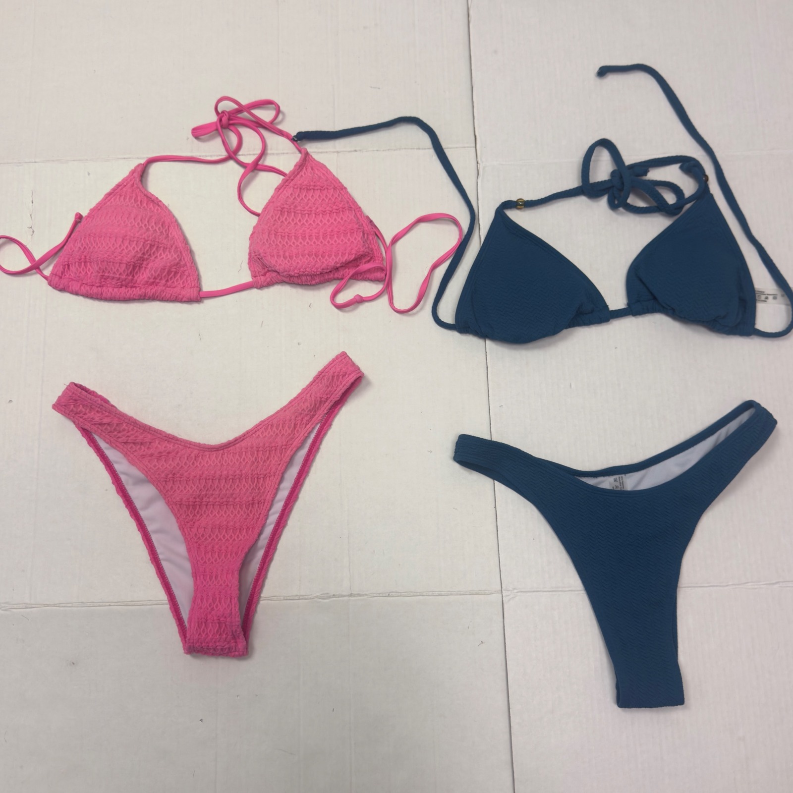 Bikini Swimsuit Bundle Womens Medium Pink Teal Textured Summer Beach Resort